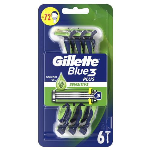 Gillette Blue3 Plus Sensitive Disposable Razors Ανδρικά Ξυραφάκια με 3 Λεπίδες για Βαθύ & Απαλό Ξύρισμα, Κατάλληλο για Ευαίσθητες Επιδερμίδες 6 Τεμάχια